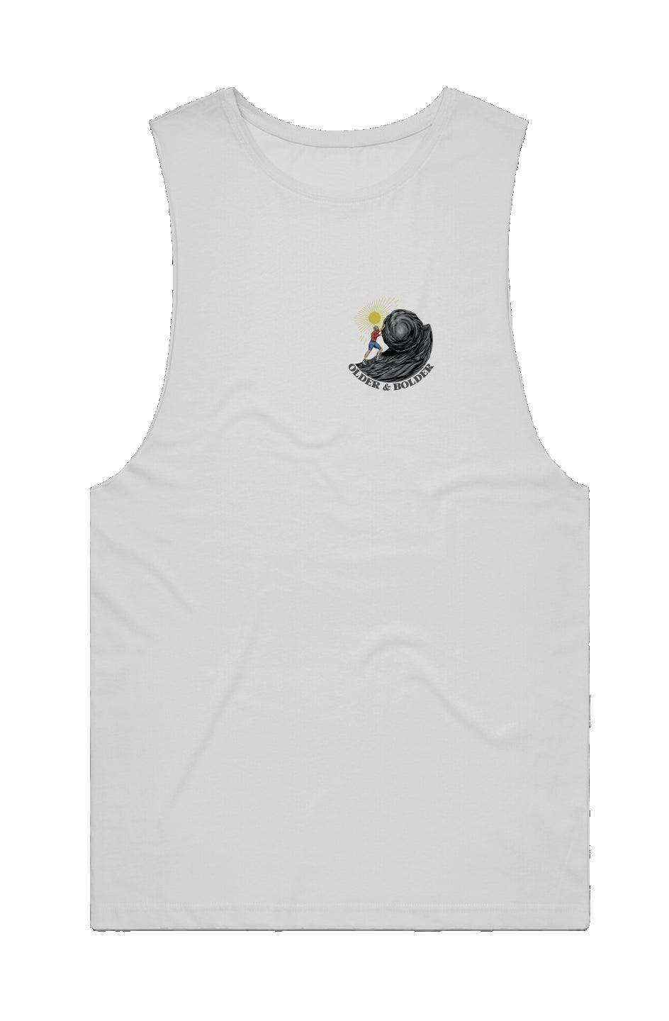 White Men's Athlete Tank Top for the gym, made by Older and Bolder GYM Clothing Apparel