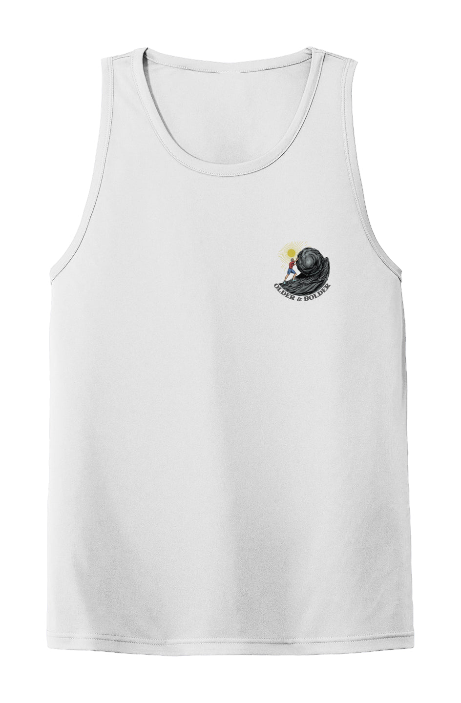 White PosiCharge Extreme Competitor Tank Top for the gym, made by Older and Bolder Clothing Apparel