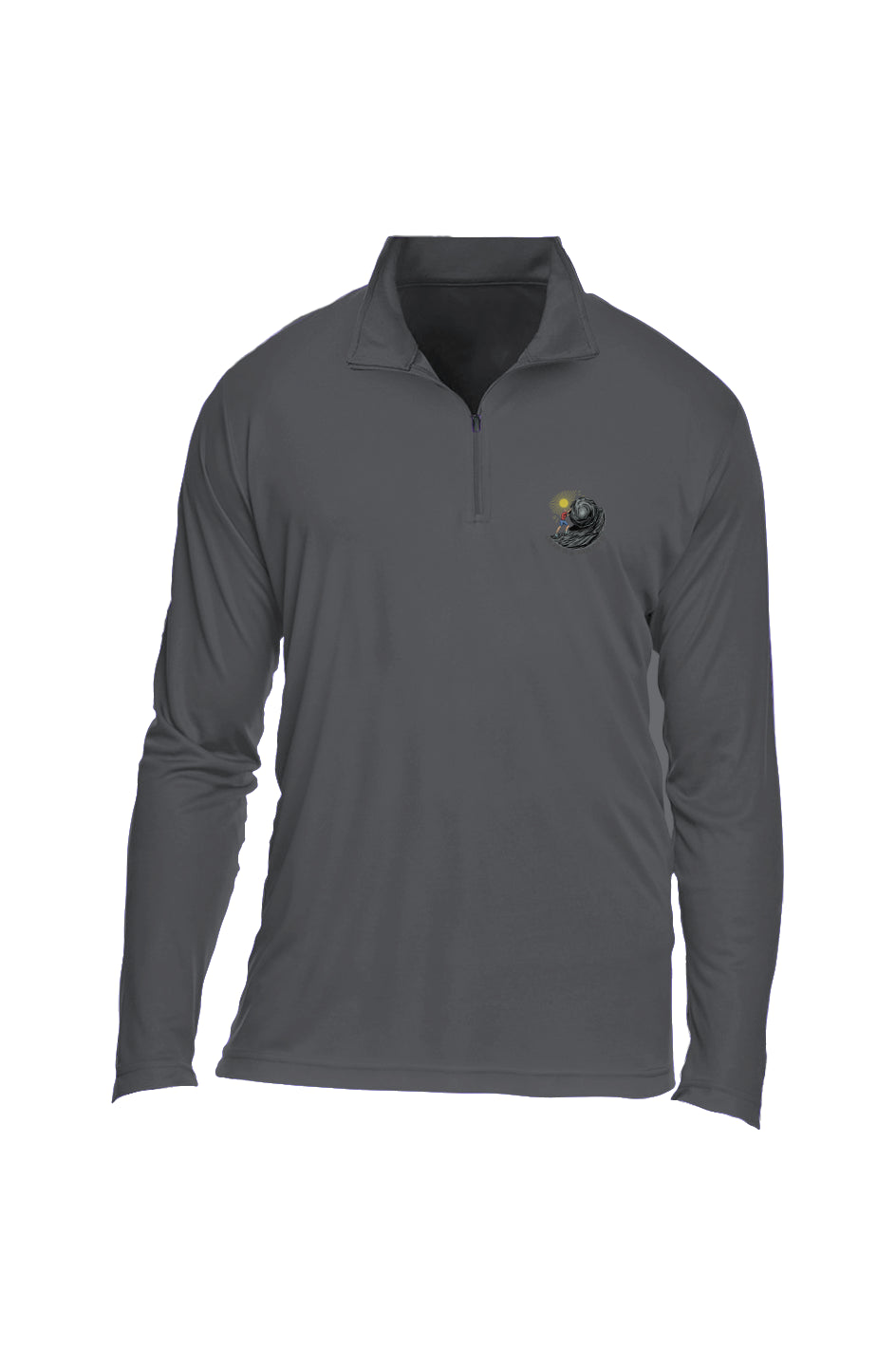 A Performance Quarter-Zip Long Sleeved Shirt in Graphite color, made by Older & Bolder Apparel.