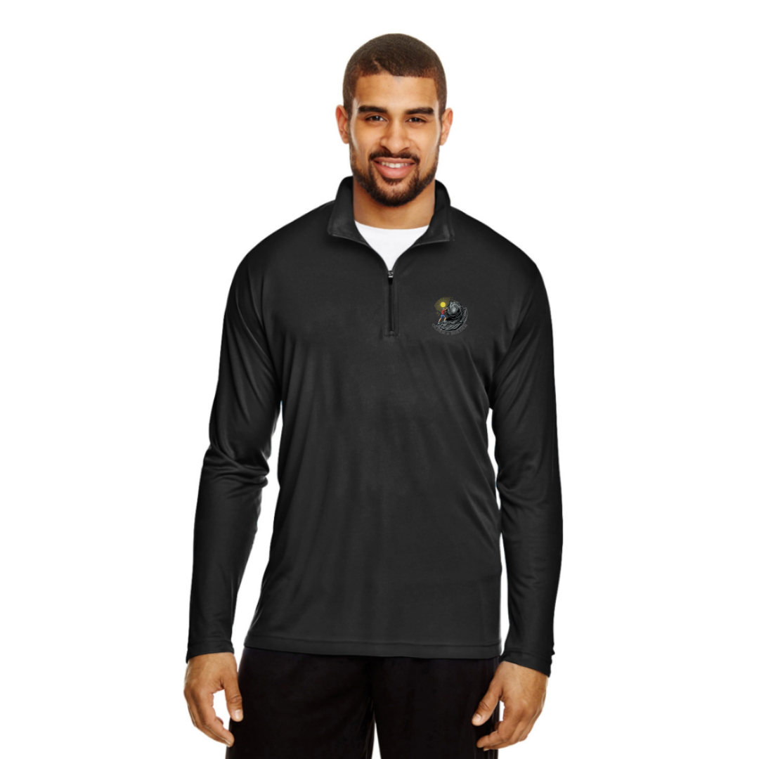 Men Wearing a Performance Quarter-Zip Long Sleeved Shirt, made by Older & Bolder Apparel.